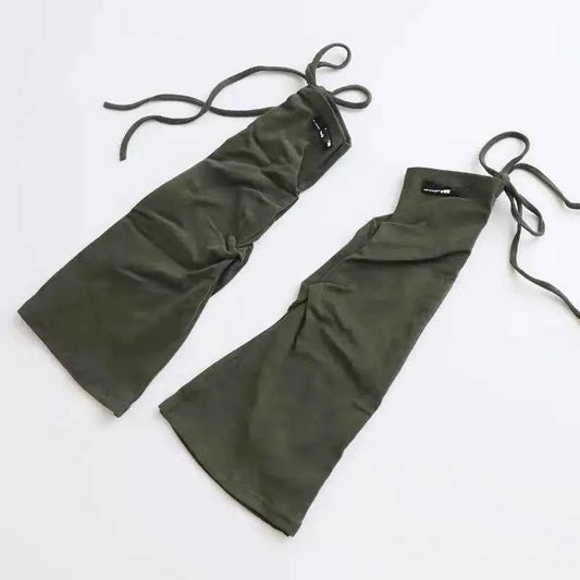 SS69 Y2K Knit Flare Leg Warmers with Adjustable Drawstring Strap, Grey