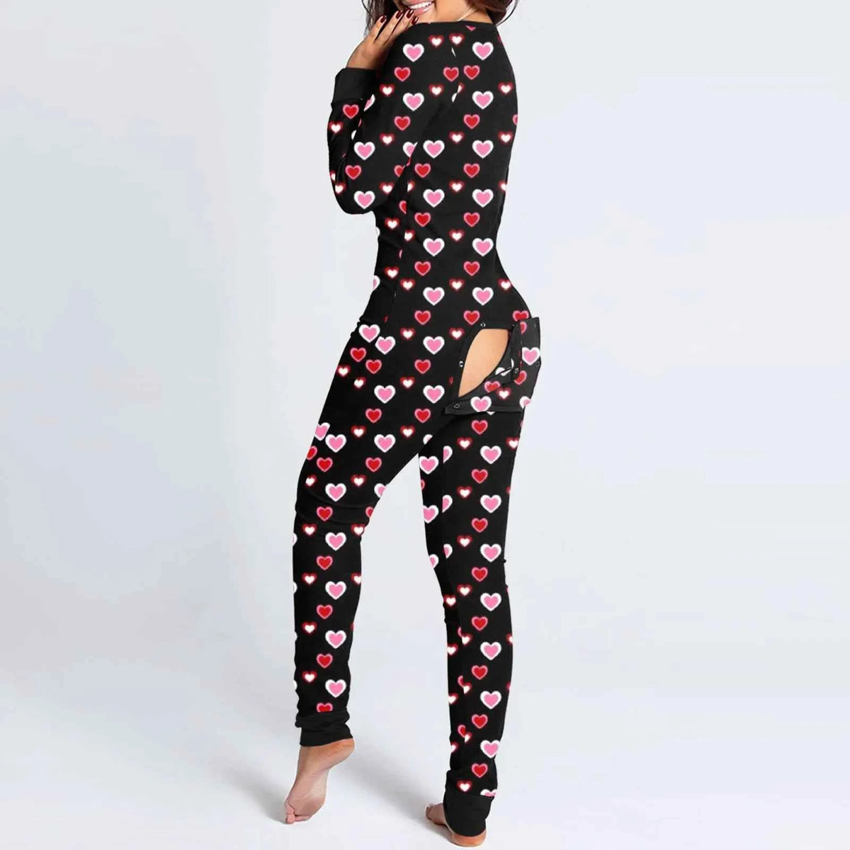 Sexy Women Pajamas Onesies Button-down Buttoned Flap Adults Pyjama Autumn Long Sleeve V-neck Jumpsuit Female Bodysuit Sleepwear