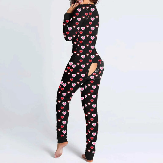 Sexy Women Pajamas Onesies Button-down Buttoned Flap Adults Pyjama Autumn Long Sleeve V-neck Jumpsuit Female Bodysuit Sleepwear