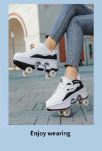Deformation Shoes Roller Sneakers With 4 Wheels Skates Adult Kids Runaway Parkour Wheels Shoes For Women Men Youth Sport Shoes