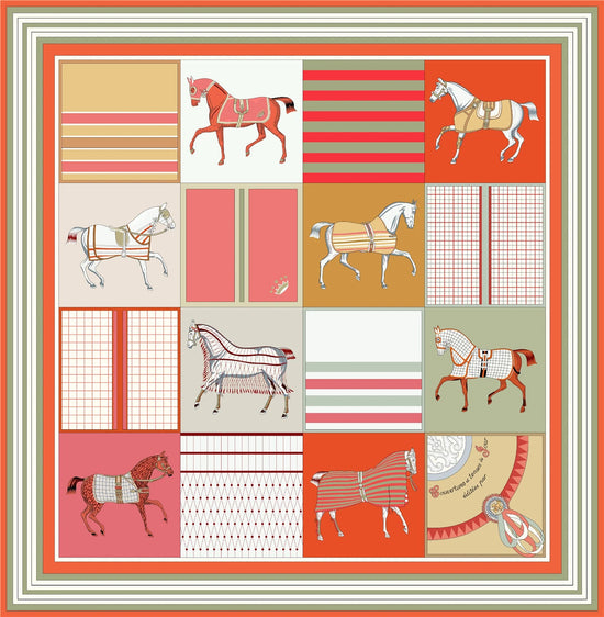 90cm Classic Checkered Horse Brand Square Scarf Women Twill Silk Scarf Shawl Hijab Luxury Bandana Foulard Neckerchief Head Scarf SS69 12.69 2390-21-4