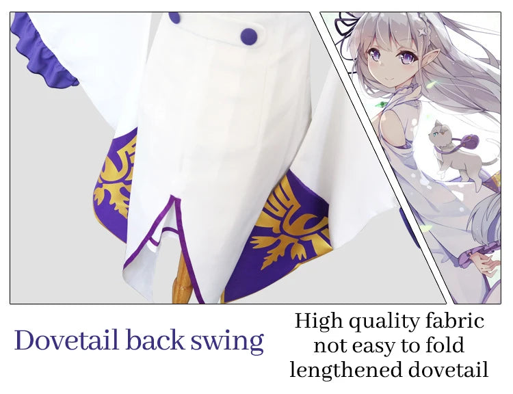 SS69 Emilia Cosplay Costume Set for Women - Anime Dress with Headdress