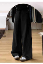 Drawstring Adjustable Maternity Wide-Leg Curve Pants High Waist Belly Support Retro Baggy Trousers for Spring Autumn 3 Colors