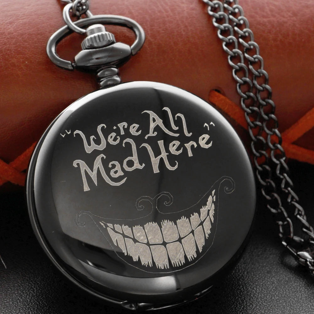 Black Grotesque Smiling Face Pocket Watch Vintage Steampunk Quartz Pocket Watch with Chain Men and Women's Birthday Gift JFC122 SS69 9.69 black