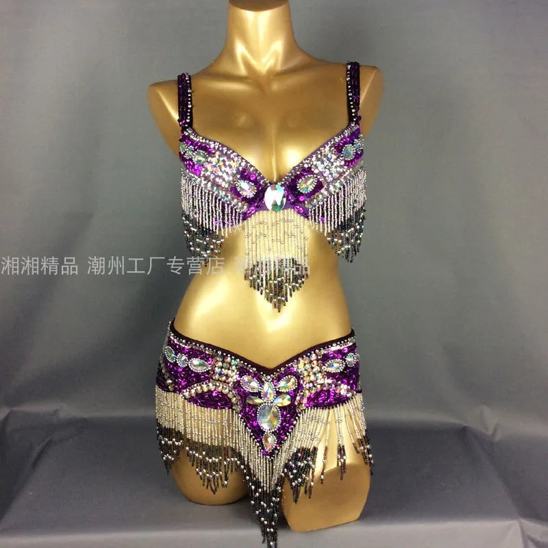 Sexy Girl Belly Dance Costume Wear Bar+Belt 2pc Set 10 Colors Ladies Bellydancing Costumes Bellydance Clothes