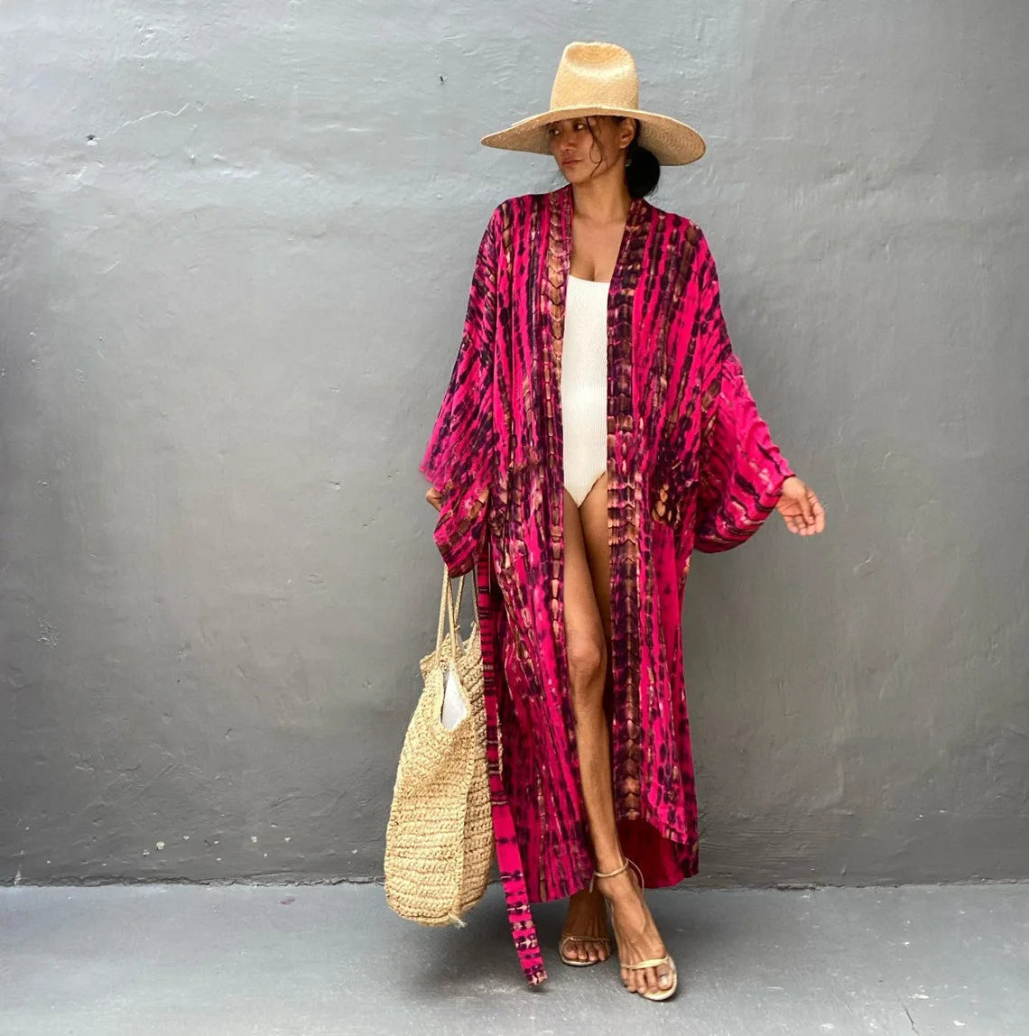 Tie Dye Kimono Swimsuit Cover-Up for Women - Flowy Rayon Beach Dress