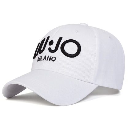 Unisex LIU JO MILANO Letter Embroidery Baseball Caps Spring Autumn Outdoor Sunscreen Hat Adjustable Casual Trucker Hats SS69 9.69 White