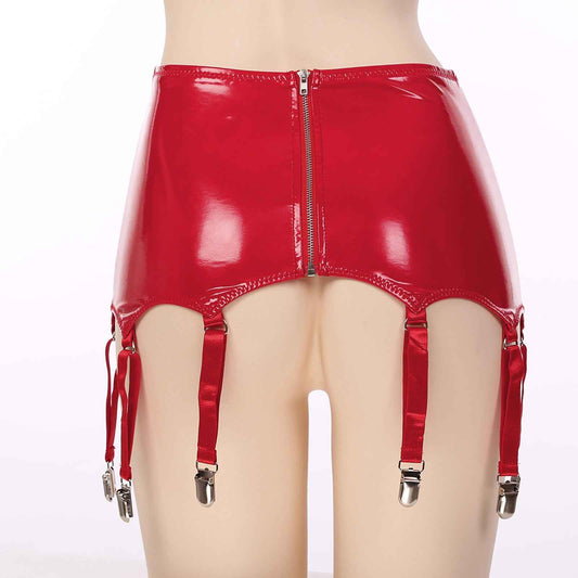 Womens Garters Suspender Belt Skirts Ladies Wet Look Mini Skirts Leather Garters with Metal Clips Clubwear Costume Underwear