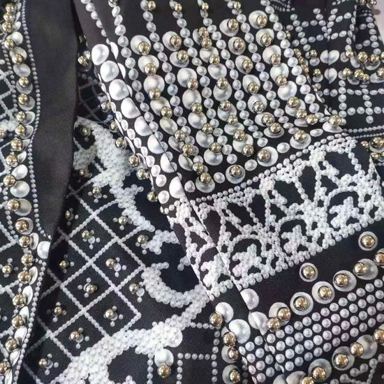 Pearl Embroidery Female Jacket, Full Sleeve Slim Jackets, V Neck, Hidden Button Print Suit, Large Size, Fall Fashion SS69