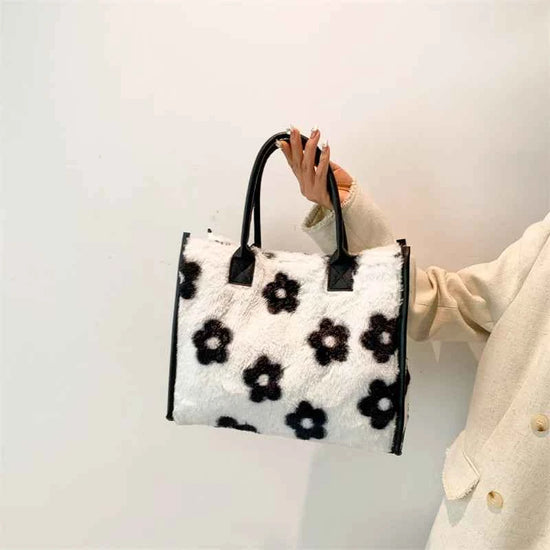 Winter Faux Fur ,Leopard Print Designer Shopper Totes, Fashion Soft Plush Women Shoulder Bags, Large Capacity Handbags and Purse