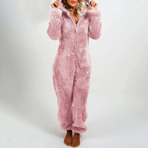 Women Hooded Sleepwear Onesies Fluffy Plush Thermal Warm Hoodies Jumpsuits Rompers Loose Zipper Bodysuits Pajamas Overall 5XL