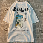 Cute Japanese Cat Print Oversized T-shirt Women Men Short Sleeve Loose Casual Tee Shirt Streetwear Tops Cotton Harajuku Clothing SS69