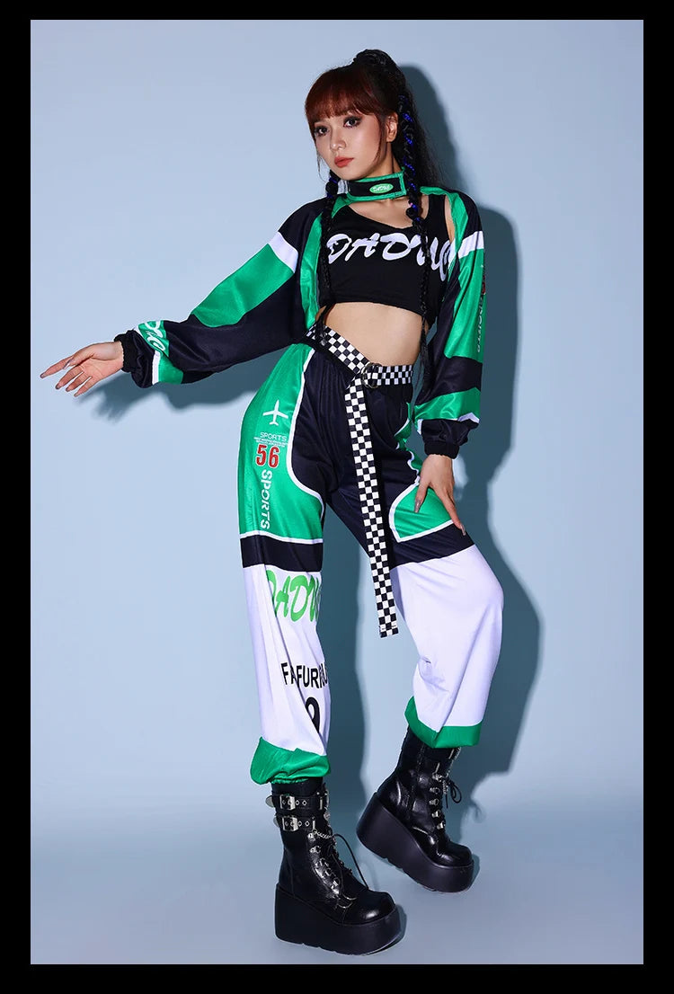 Green K-POP Jazz Dance Costume Set for Women