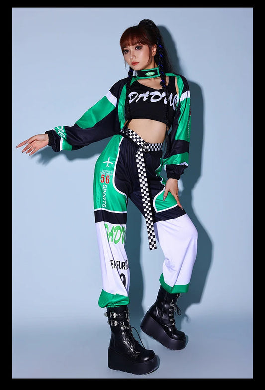 2026 Green K-POP Dancing Clothes For Women Group Song Playing Clothing Hip Pop Jazz Dance Costumes Nightclub DJ Stage Set XH1818