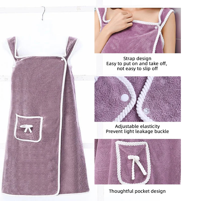 Plus Size Wearable Bath Towel with Pocket & Bow