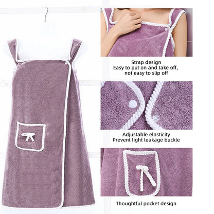 1 Pcs Women's Plus Size Wearable Bath Towel-Cute Bow Soft Shower Skirt for Women-Adjustable Bath Robe with Pocket for Home an