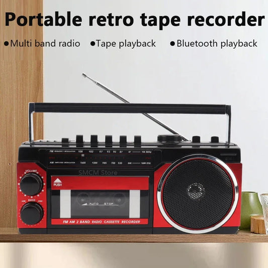 Portable Vintage Retro USB AM/FM/SW Multiband Radio Stereo Wireless Bluetooth Boombox Mp3 Audio Cassette Tape Player Recorder SS69