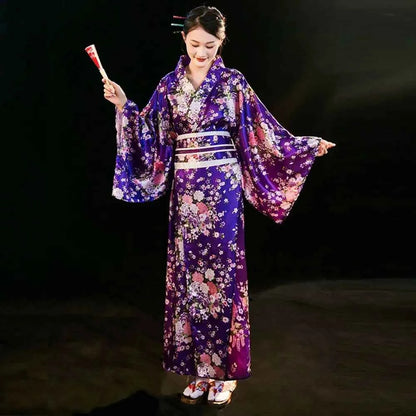 Cosplay Costume Traditional Japanese Kimono Japanese Style Printed Floral Sakura Girl Kimono Dress Asian Elegance