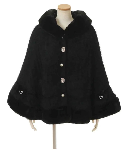 Japanese Sweet Soft Thick Women's Double-Layer Big Ribbon Hooded Knitted Cloak 3 Colors Autumn and Winter Ponchos Warm Jacket