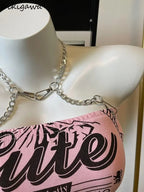 Crop Tops Fashion Summer Tanks Women Clothing Sweet Pink Letter Backless Tunic Camis Harajuku Chain Sexy Y2k Vest Ropa Mujer SS69