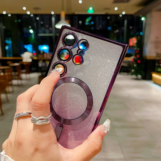 For Magsafe Plating Gradient Glitter Shockproof Phone Case For Samsung S25 S24 S23 S22 S21 S20 Ultra Plus FE Soft Bumper Cover SS69