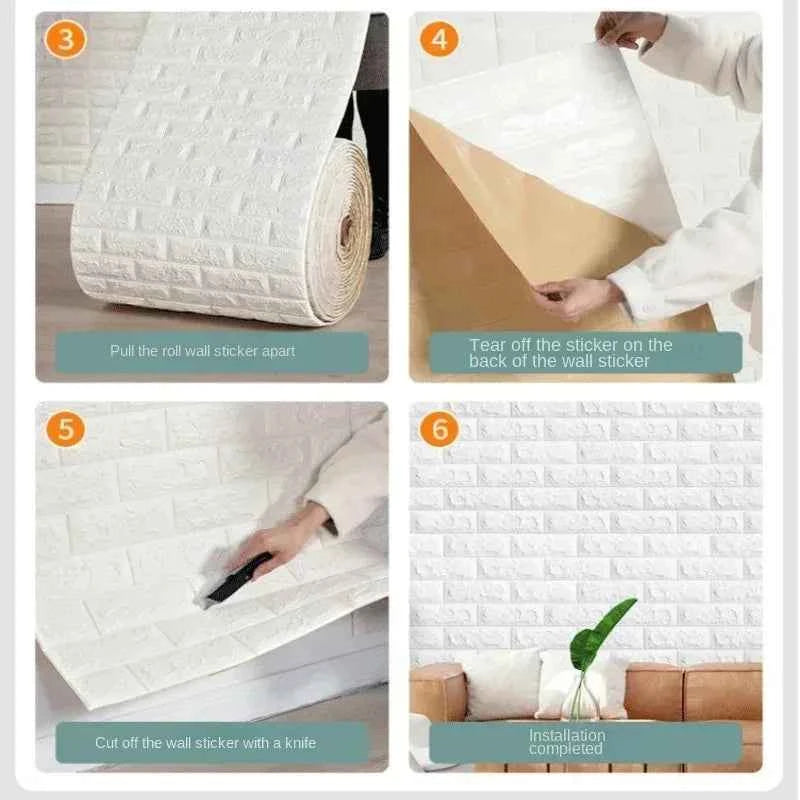 3D Self-Adhesive Wallpaper 70cm*1/5/10m Continuous Waterproof Brick Wall Stickers Living Room Bedroom Children's Room Home Decor
