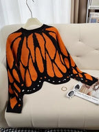 Aesthetic Butterfly Wing Sweater Women Mesh Collar Knitted Cardigan Elegant Fall Winter Long Sleeve Coat Casual Outerwear