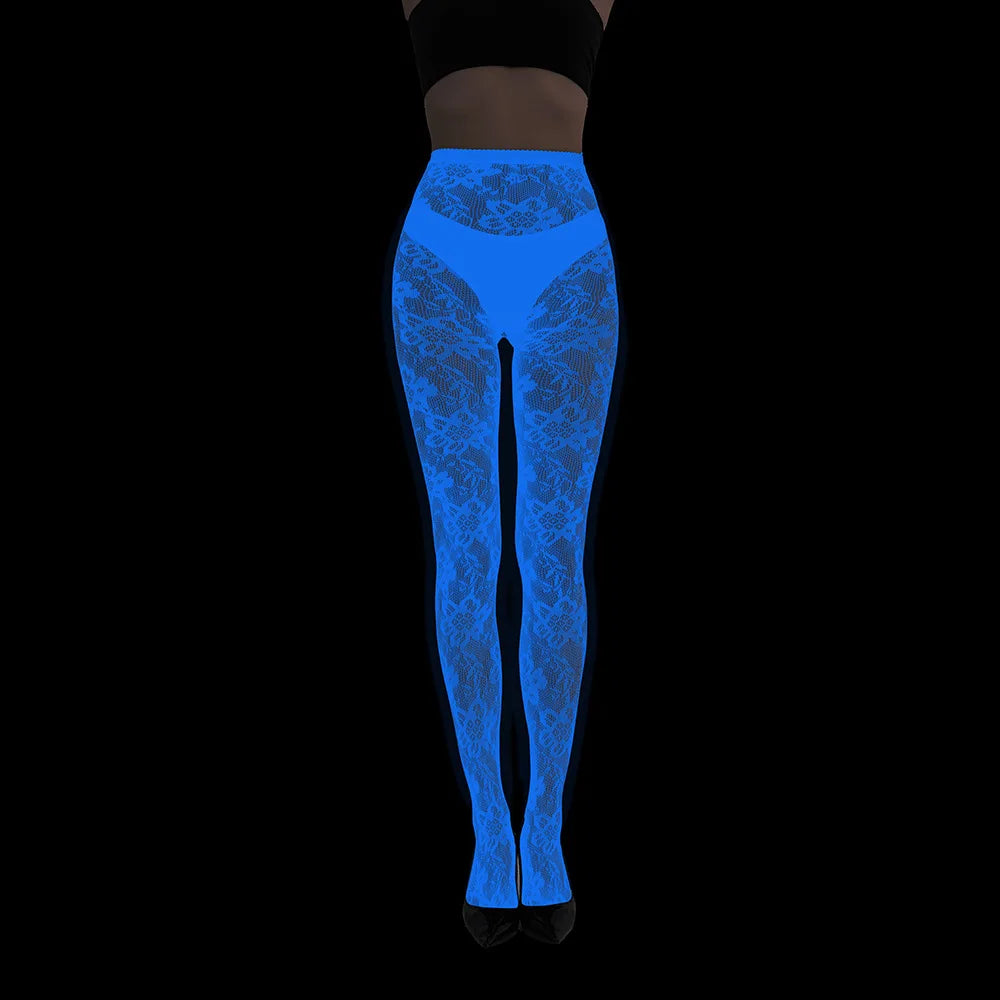 Women Glow in The Dark Fishnet Tight Rose Pattern Fishnet Tights Luminous Fishnet Halloween Party Festive Dress Up SS69