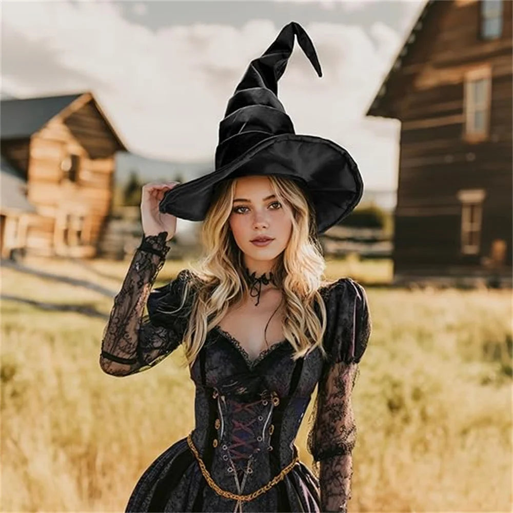 Halloween Folds Witch Wizard Black Hat Party Cosplay Costume Headgear Devil Cap Props Women Costume Accessory for Cosplay Party