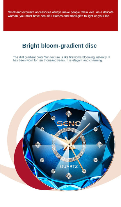 SENO Ocean Star Women Crystal Watch 2024 Top Brand Luxury Rose Gold Women Bracelet Watch for Ladies Wrist Watch Relogio Feminino SS69