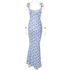 Hugcitar Women Floral Spaghetti Strap Bodycon Maxi Dress