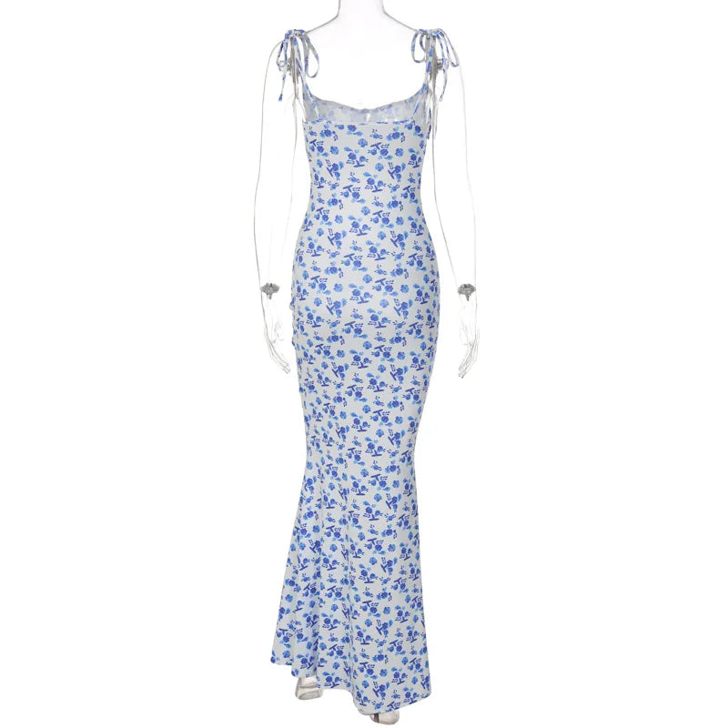 Hugcitar Women Floral Spaghetti Strap Bodycon Maxi Dress