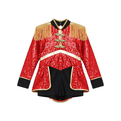 Moggemol Girls Sequin Ringmaster Bodysuit Long Sleeve Circus Costume