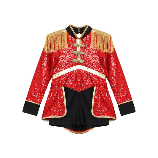 Moggemol Girls Sequin Ringmaster Bodysuit Long Sleeve Circus Costume