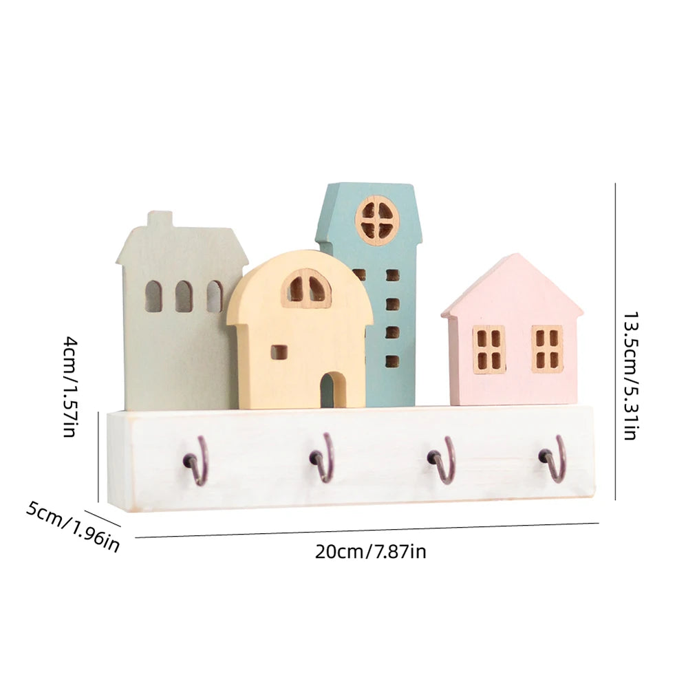 Fairytale Town Wooden Wall Hook Rack for Keys and Small Items Storage