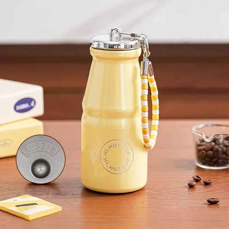 1pc Vintage Milk Coffee Cup 280ml Mini Stainless Steel Pocket Cup Portable Travel Lanyard Direct-Drinking Thermal Cup