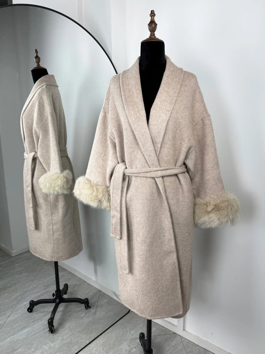 TARUXY Fox Fur Woolen Coats Women's Short Coat Office Lady Removable Elegant Double-sided Wool Overcoat 2025 New Cardigan Jacket