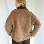 PUAL Women's Fuzzy Fleece Zip-Up Jacket with High Collar & Big Pockets