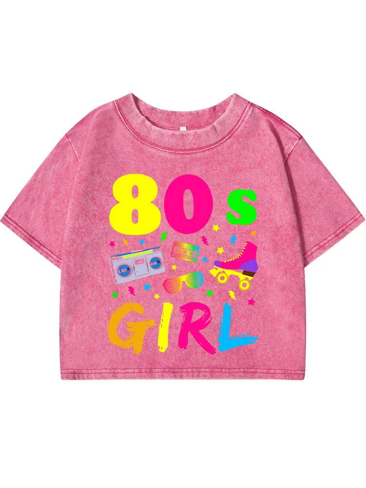 80 S Girl Colorfulprinting Female Washed Short Tshirt Breathable Summer T Shirt Casual Fashion Midriff-Baring Distress Tops SS69
