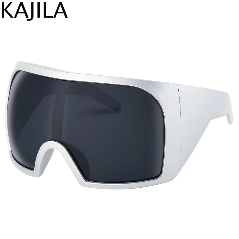 Oversized Punk Shield Sunglasses Women Men Big Frame 2024 Luxury Brand Steampunk Mask Sun Glasses For Ladies Sports Goggle UV400 SS69 9.69 C2 Sliver Gray / FK-12121