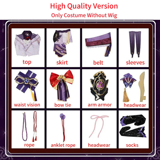 Raiden Shogun Cosplay Costume Set with Wig for Women - Polyester & Leather