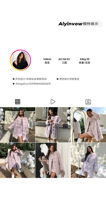 HDHOHR 2025 New 100% Real Mink Fur Coat Women Fashion Essential Natural Mink Fur Jackets Warm Royel Blue Winter Fur Coat