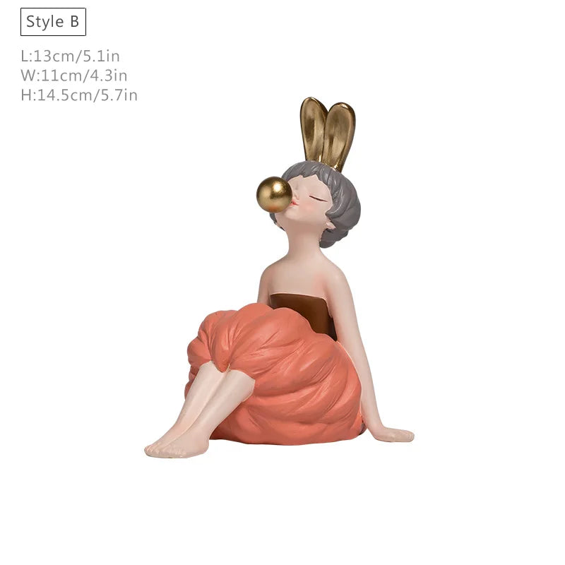 Bubble Gum Rabbit Girl Figurines, Modern Home Decoration,Party Decor, Sweet Gift for Girl,Lovely Room Ornaments,Birthday Present SS69 27.69 Orange
