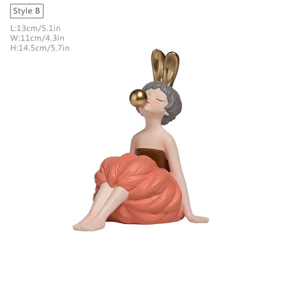 Bubble Gum Rabbit Girl Figurines, Modern Home Decoration,Party Decor, Sweet Gift for Girl,Lovely Room Ornaments,Birthday Present SS69 27.69 Orange