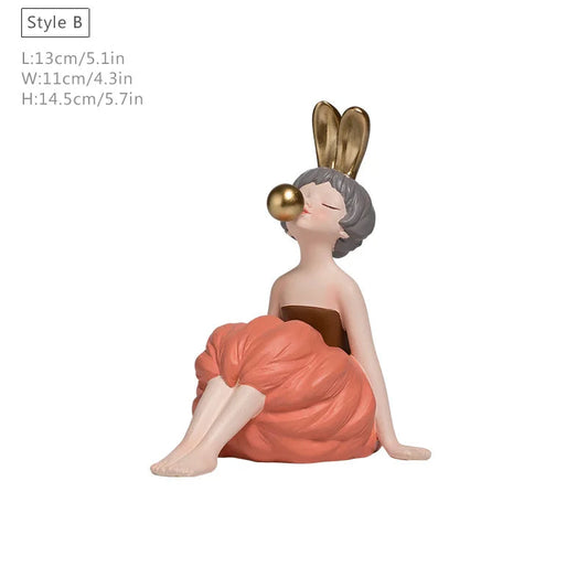 Bubble Gum Rabbit Girl Figurines, Modern Home Decoration,Party Decor, Sweet Gift for Girl,Lovely Room Ornaments,Birthday Present SS69 27.69 Orange