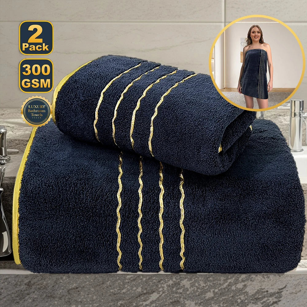 2/3/6/8 Pcs Bath Towel Set White & Gray with Gold Accents, Soft Absorbent Premium Towels for Home, Hotel & Bathroom
