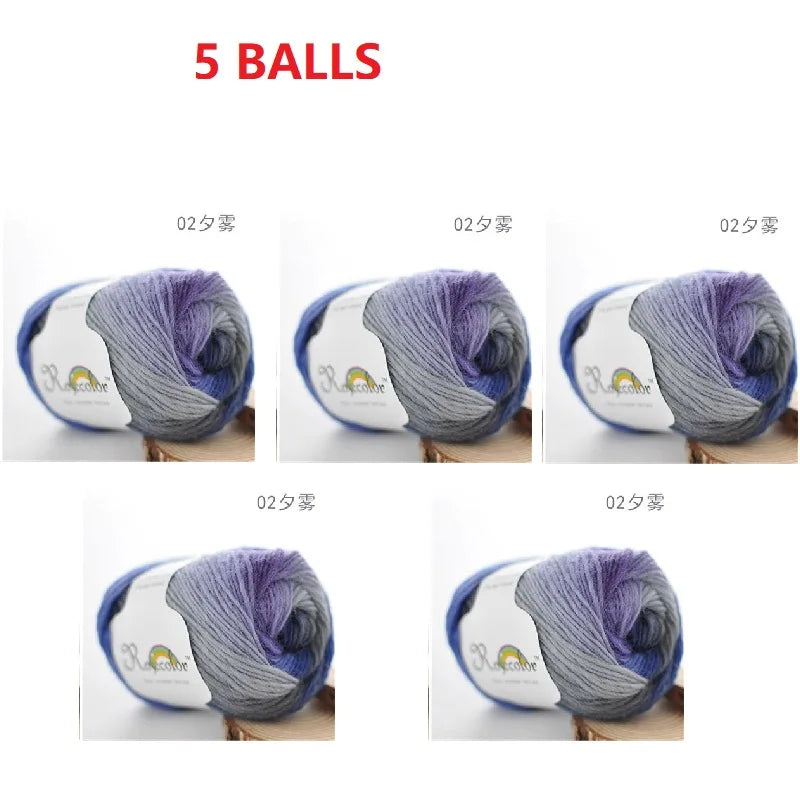 100% Wool Yarn Rainbow Color for Hand Knitting Crochet Plush Thickness Lanas Thread DIY Soft Scarf Shawl Sweater Free Shipping