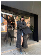 Mauroicardi Autumn Winter Oversized Extra Long Warm Thick Gray Wool & Blends Coat Women Loose Casual Fluffy Korean Fashion 2024