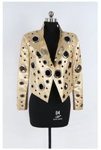 Nerazzurri Women's Faux Leather Jacket with Rivets & Hollow Out Detail
