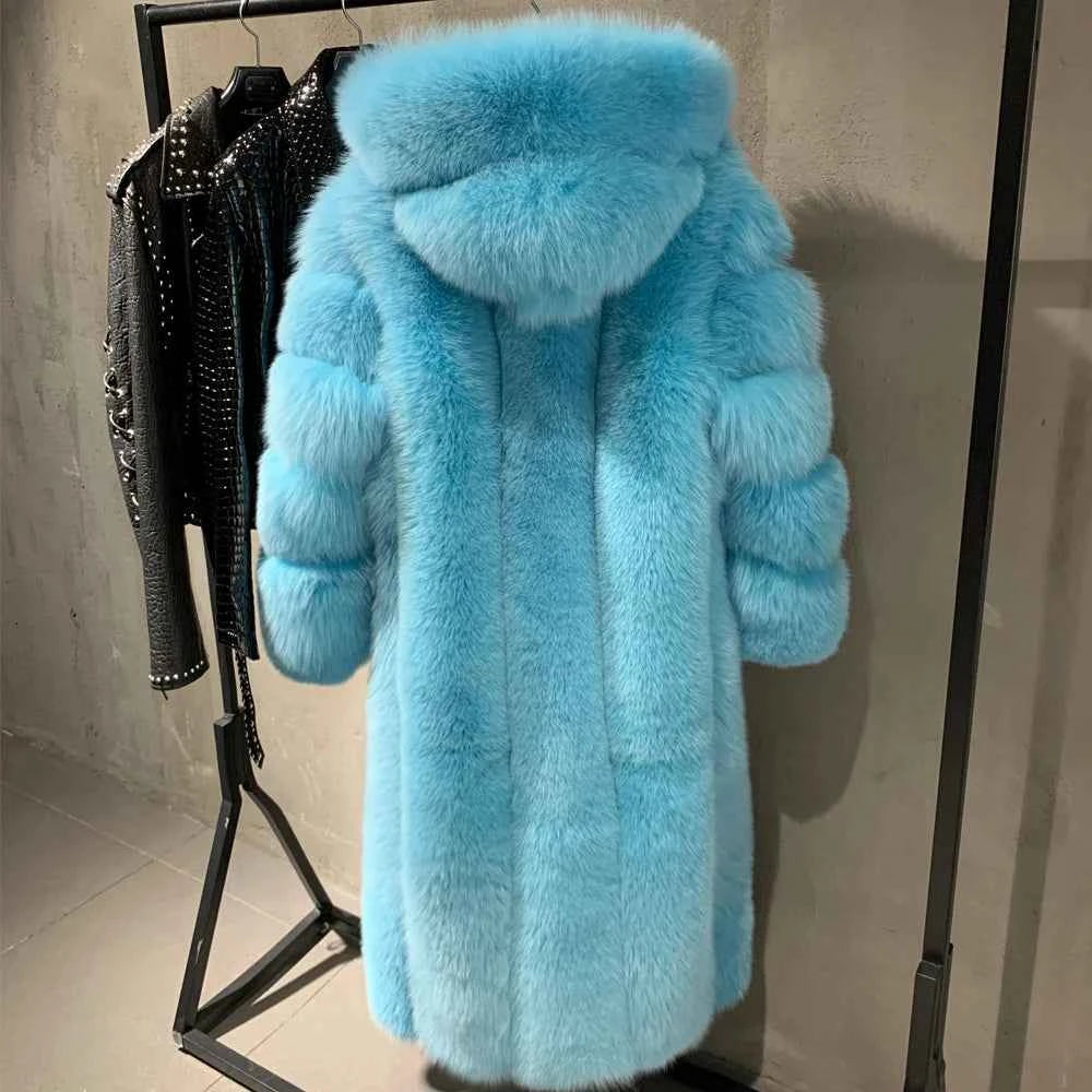 Real Fox Fur Coat for Women, Long Jacket, Warm Cloth, Natural Fur, Ladies, Winter, 22-06